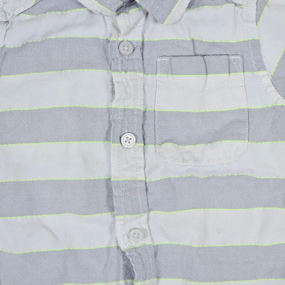 The Childrens Place Boys 3T Striped Button Up Shirt Grey Neon YellowShort Sleeve